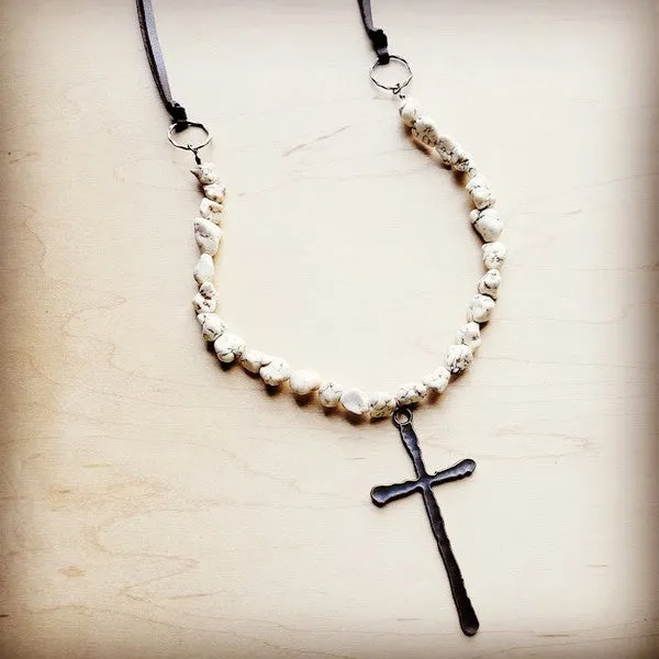 The Jewelry Junkie Necklaces White Turquoise Necklace w Large Copper Cross