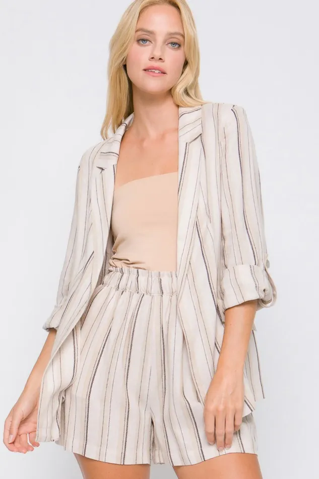 Trendsi Necklaces Love Tree Linen Woven Striped Blazer
