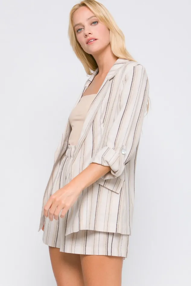 Trendsi Necklaces Love Tree Linen Woven Striped Blazer