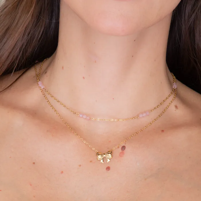 Trio Rose Quartz Satellite Chain Necklace Camile Stone Necklaces