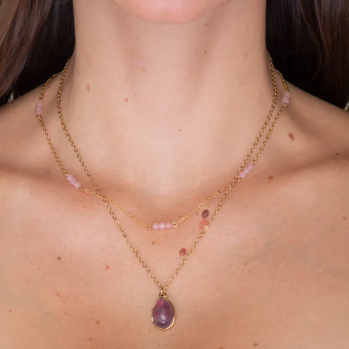 Trio Rose Quartz Satellite Chain Necklace Camile Stone Necklaces
