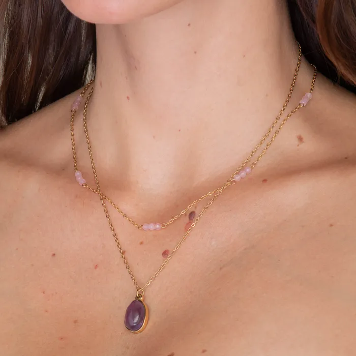 Trio Rose Quartz Satellite Chain Necklace Camile Stone Necklaces