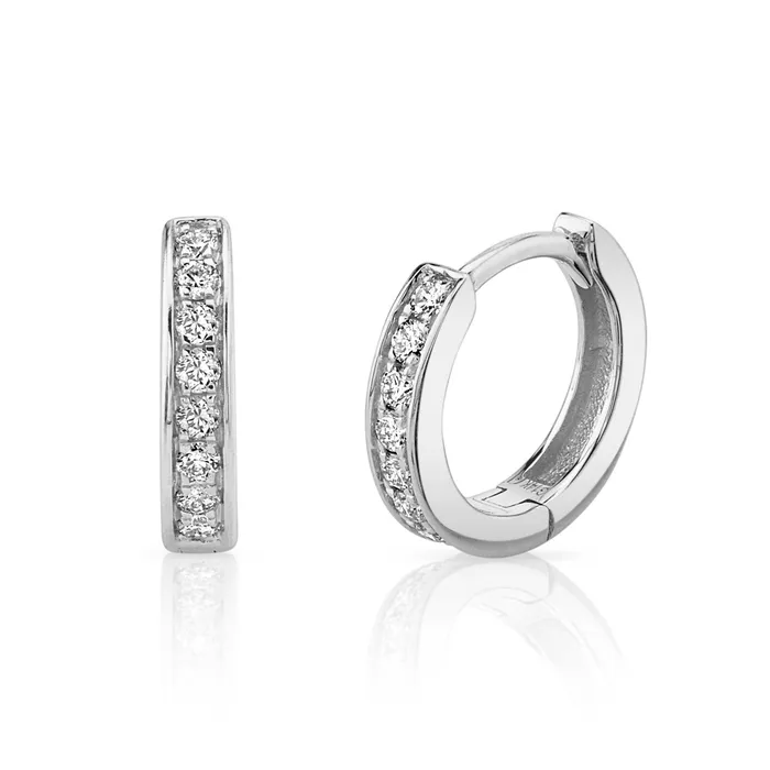 TVON Earrings Petite Pav VS White Diamond Huggie Earrings