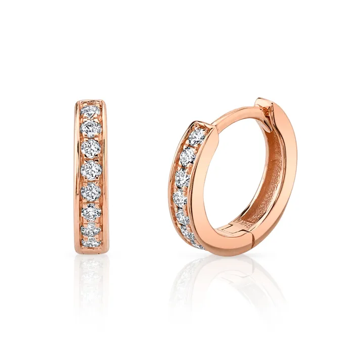 TVON Earrings Petite Pav VS White Diamond Huggie Earrings