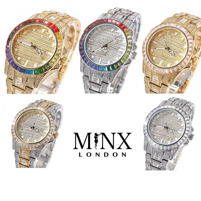 Watches Minx London Iced Out Watch Iced Watch Mens Iced Out Watch Hip Hop Watch Baguette Watch Diamond Watches Rainbow Bezel Watch Rainbow Watch