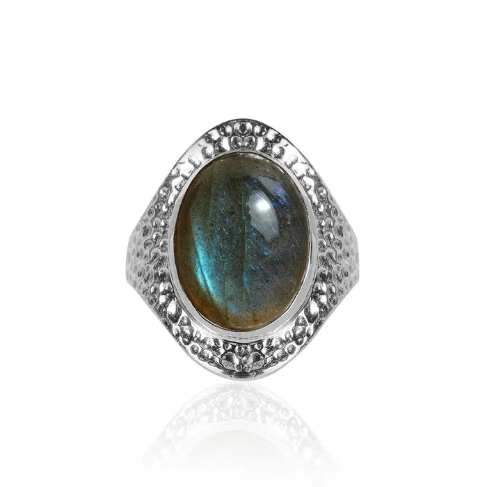 YoTreasure 12x16 MM Labradorite 925 Sterling Silver Hammered Bold Ring Rings YoTreasure 12x16 MM Labradorite 925 Sterling Silver Hammered Bold Ring Rings