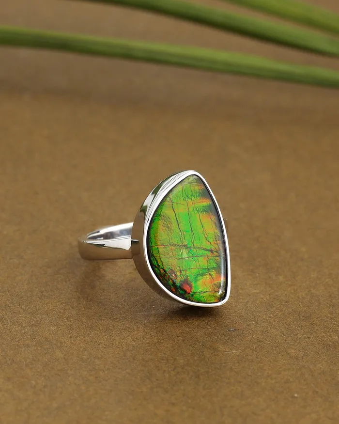 YoTreasure 735 Ct Ammolite Ring Solid 925 Sterling Silver Gemstone Jewelry Rings
