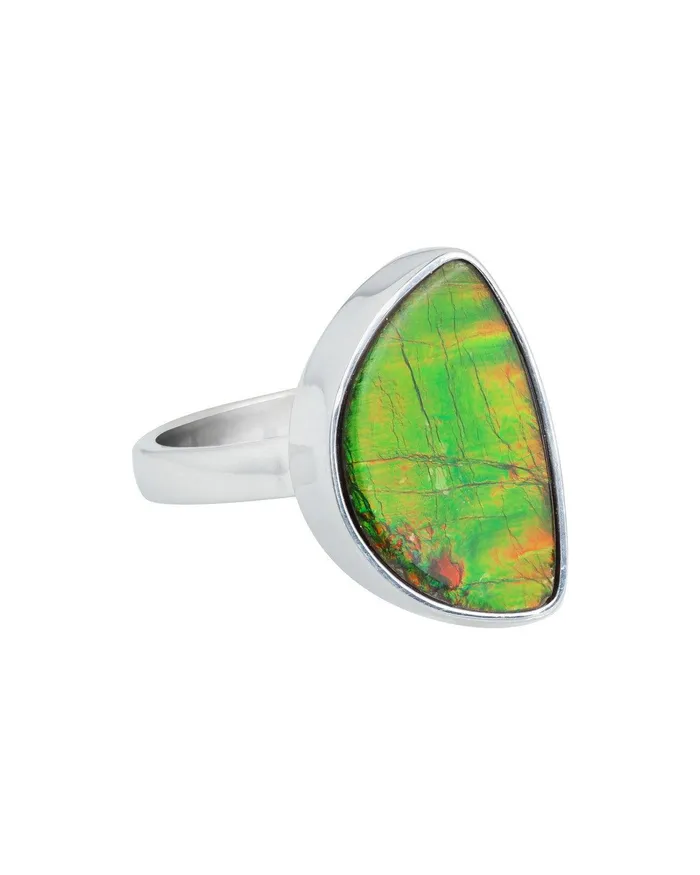 YoTreasure 735 Ct Ammolite Ring Solid 925 Sterling Silver Gemstone Jewelry Rings