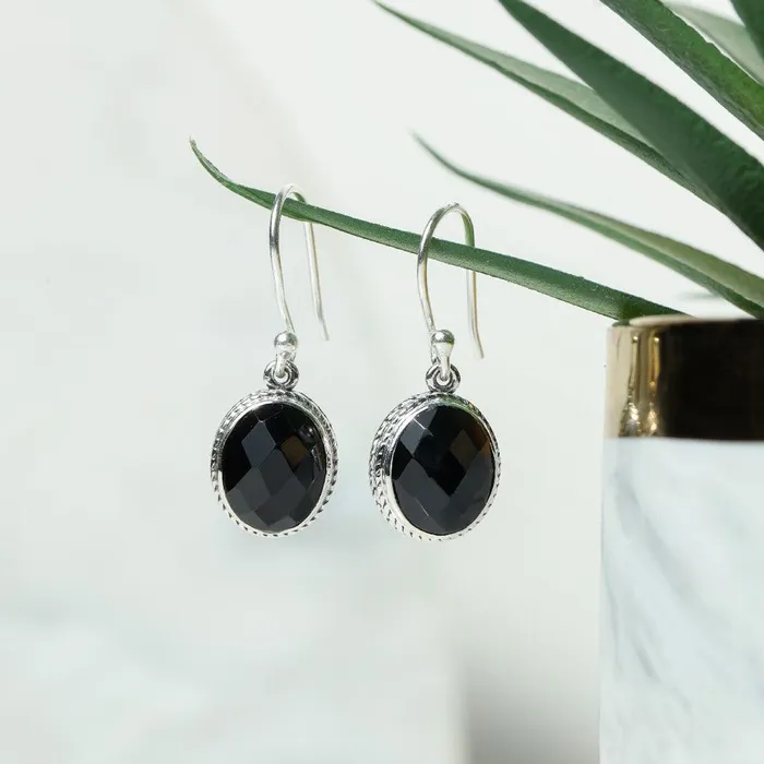 YoTreasure Earrings Black Onyx Solid 925 Sterling Silver Dangle Earrings YoTreasure Earrings Black Onyx Solid 925 Sterling Silver Dangle Earrings