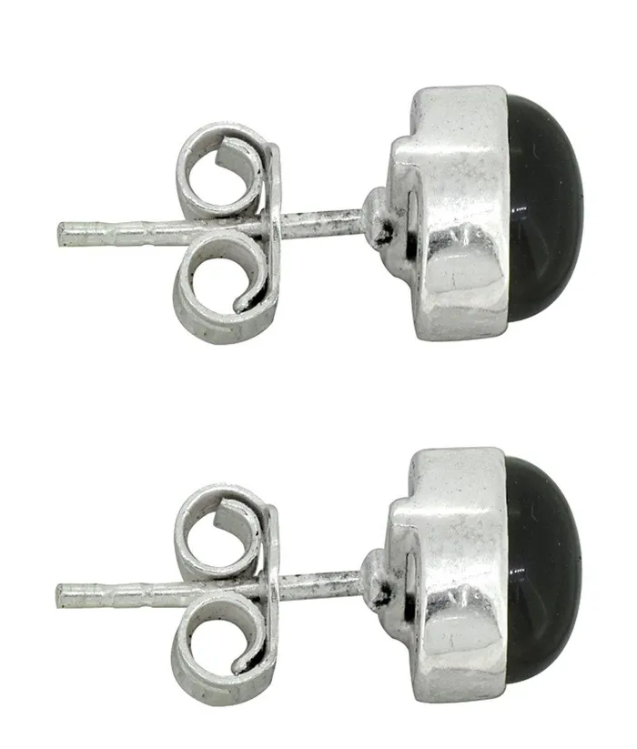 YoTreasure Earrings Black Onyx Solid 925 Sterling Silver Stud Earrings