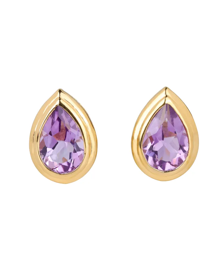 YoTreasure Earrings Brazilian Amethyst Solid 14K Gold Plated Over 925 Silver Minimalist Stud Earrings YoTreasure Earrings Brazilian Amethyst Solid 14K Gold Plated Over 925 Silver Minimalist Stud Earrings