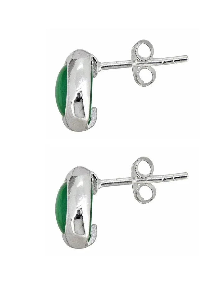 YoTreasure Earrings Green Onyx Solid 925 Sterling Silver Stud Earrings Jewelry
