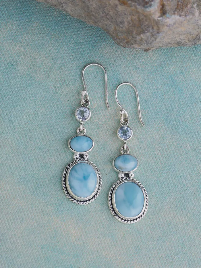 YoTreasure Earrings Larimar Blue Topaz Solid 925 Sterling Silver Dangle Earrings Jewelry YoTreasure Earrings Larimar Blue Topaz Solid 925 Sterling Silver Dangle Earrings Jewelry