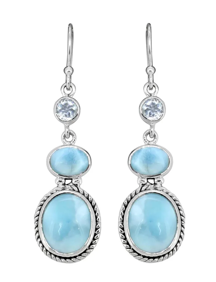 YoTreasure Earrings Larimar Blue Topaz Solid 925 Sterling Silver Dangle Earrings Jewelry