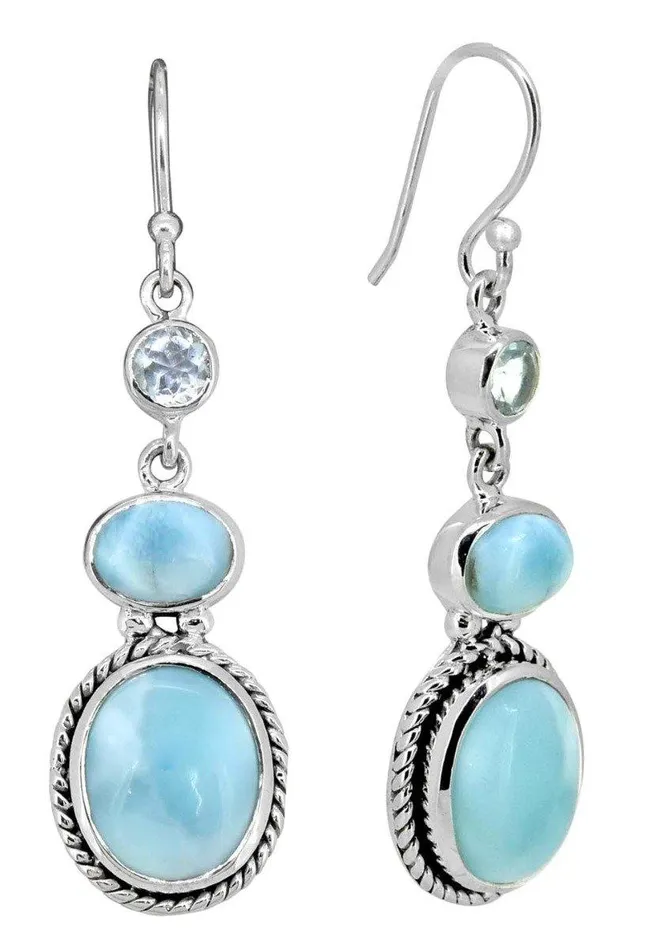 YoTreasure Earrings Larimar Blue Topaz Solid 925 Sterling Silver Dangle Earrings Jewelry