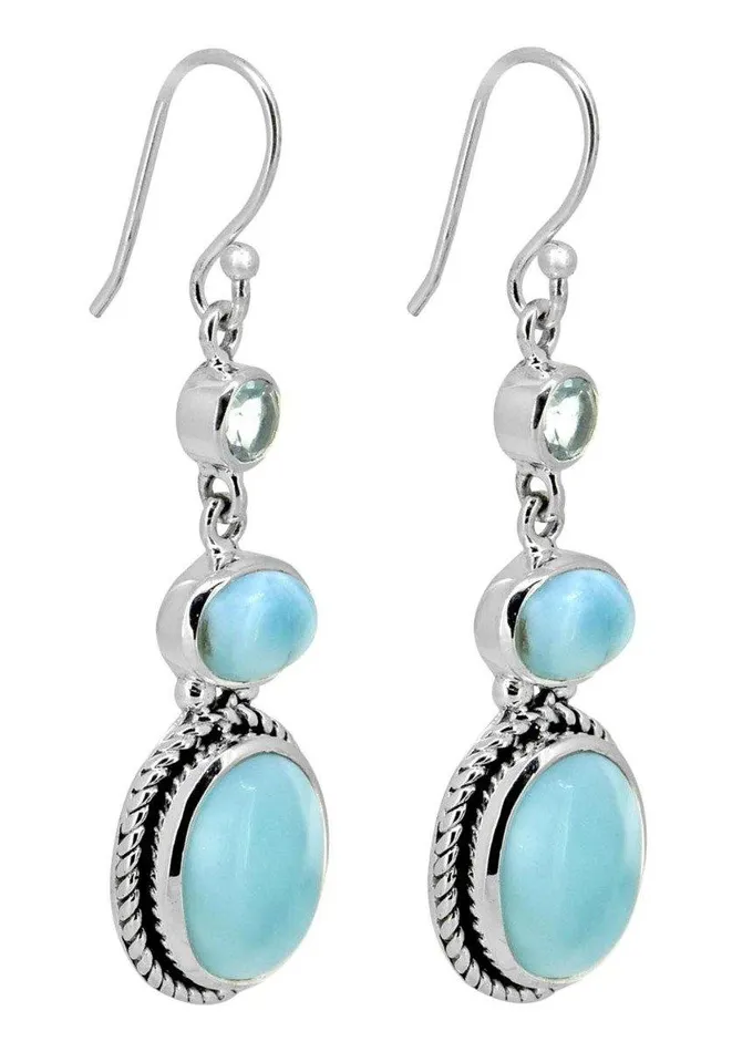 YoTreasure Earrings Larimar Blue Topaz Solid 925 Sterling Silver Dangle Earrings Jewelry