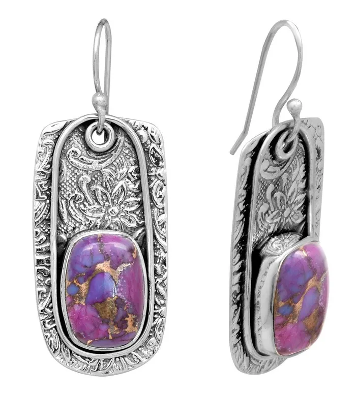 YoTreasure Earrings Purple Copper Turquoise Dangling 925 Solid Sterling Silver Earrings Silver Jewelry YoTreasure Earrings Purple Copper Turquoise Dangling 925 Solid Sterling Silver Earrings Silver Jewelry