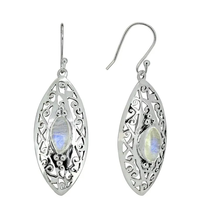 YoTreasure Earrings Rainbow Moonstone Solid 925 Sterling Silver Dangle Earrings