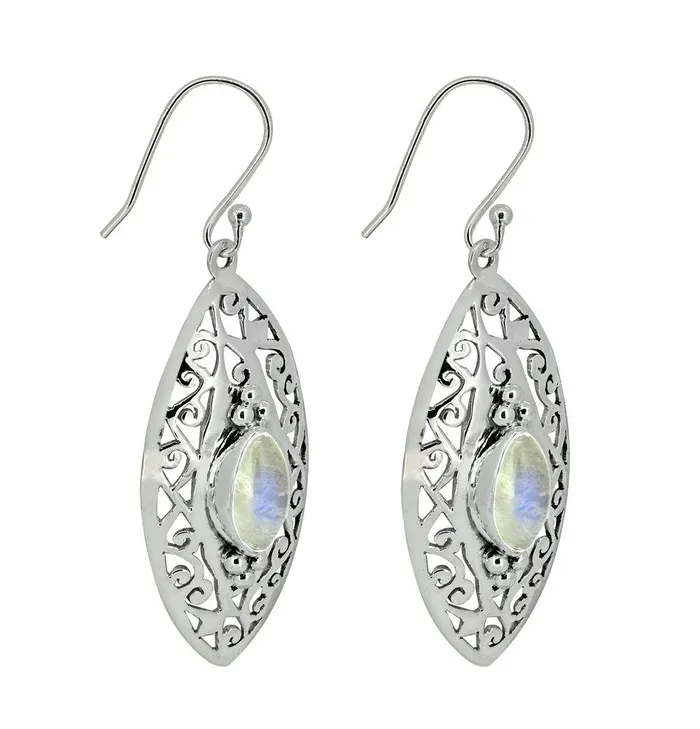 YoTreasure Earrings Rainbow Moonstone Solid 925 Sterling Silver Dangle Earrings