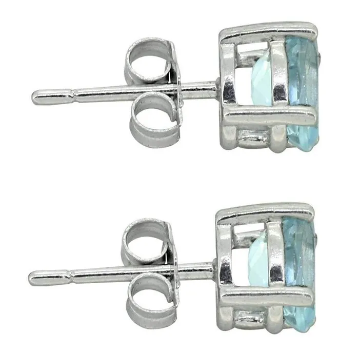 YoTreasure Earrings Swiss Blue Topaz Stud Earrings Solid 925 Sterling Silver Jewelry