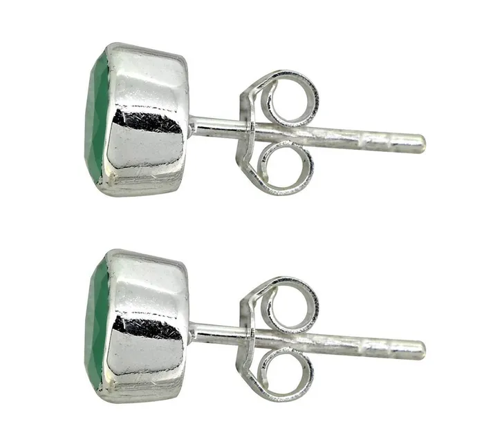YoTreasure Green Onyx Solid 925 Sterling Silver Stud Earrings Earrings