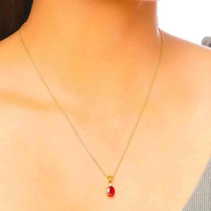 YoTreasure Necklaces 152 Ct Glass Filled Ruby Solid 10k Yellow Gold Chain Pendant Necklace Jewelry YoTreasure Necklaces 152 Ct Glass Filled Ruby Solid 10k Yellow Gold Chain Pendant Necklace Jewelry
