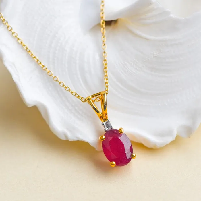 YoTreasure Necklaces 152 Ct Glass Filled Ruby Solid 10k Yellow Gold Chain Pendant Necklace Jewelry YoTreasure Necklaces 152 Ct Glass Filled Ruby Solid 10k Yellow Gold Chain Pendant Necklace Jewelry