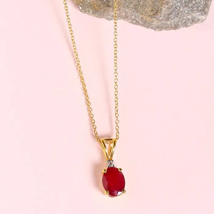 YoTreasure Necklaces 152 Ct Glass Filled Ruby Solid 10k Yellow Gold Chain Pendant Necklace Jewelry YoTreasure Necklaces 152 Ct Glass Filled Ruby Solid 10k Yellow Gold Chain Pendant Necklace Jewelry