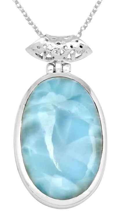 YoTreasure Necklaces Larimar 1 34 Long 925 Solid Sterling Silver Pendant With 18 Chain Necklace YoTreasure Necklaces Larimar 1 34 Long 925 Solid Sterling Silver Pendant With 18 Chain Necklace
