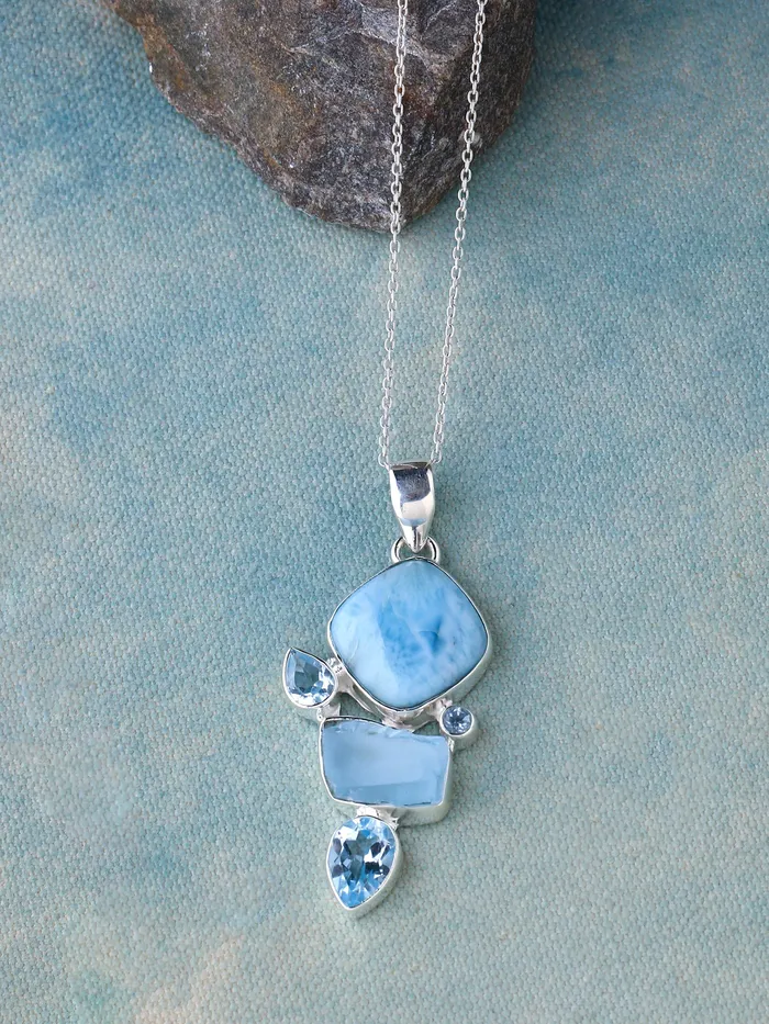 YoTreasure Necklaces Larimar Solid 925 Sterling Silver Chain Pendant Necklace YoTreasure Necklaces Larimar Solid 925 Sterling Silver Chain Pendant Necklace