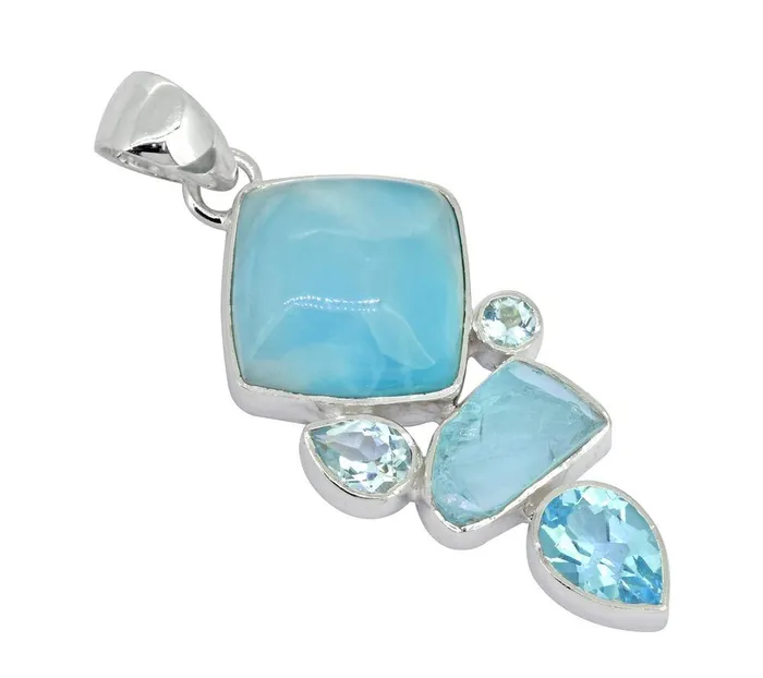 YoTreasure Necklaces Larimar Solid 925 Sterling Silver Chain Pendant Necklace