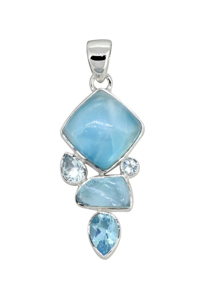 YoTreasure Necklaces Larimar Solid 925 Sterling Silver Chain Pendant Necklace
