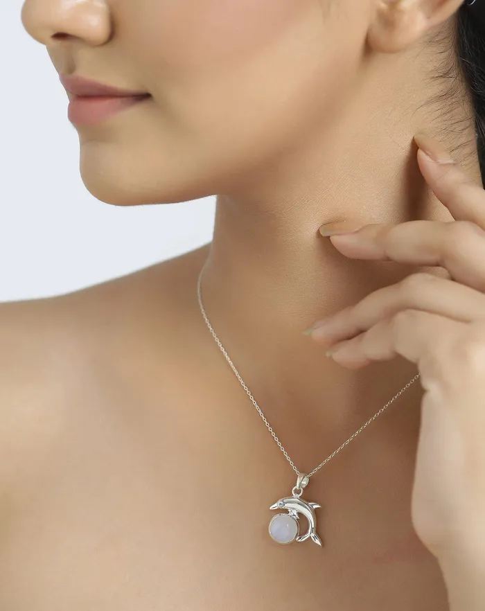 YoTreasure Necklaces Moonstone Solid 925 Sterling Silver Chain Dolphin Design Pendant Jewelry YoTreasure Necklaces Moonstone Solid 925 Sterling Silver Chain Dolphin Design Pendant Jewelry