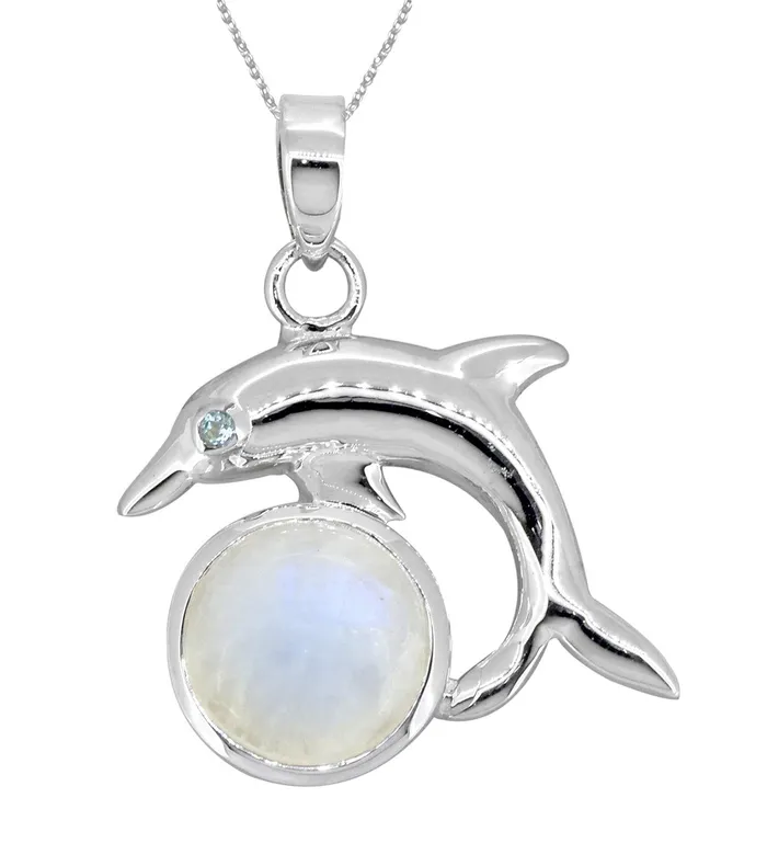 YoTreasure Necklaces Moonstone Solid 925 Sterling Silver Chain Dolphin Design Pendant Jewelry YoTreasure Necklaces Moonstone Solid 925 Sterling Silver Chain Dolphin Design Pendant Jewelry