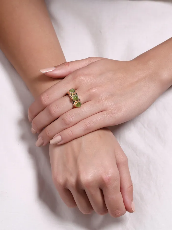 YoTreasure Peridot Solid 925 Sterling Silver Gold Plated Designer Ring Jewelry Rings YoTreasure Peridot Solid 925 Sterling Silver Gold Plated Designer Ring Jewelry Rings