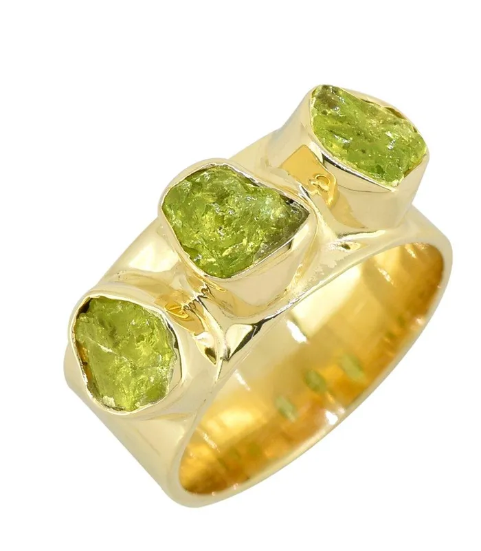 YoTreasure Peridot Solid 925 Sterling Silver Gold Plated Designer Ring Jewelry Rings YoTreasure Peridot Solid 925 Sterling Silver Gold Plated Designer Ring Jewelry Rings