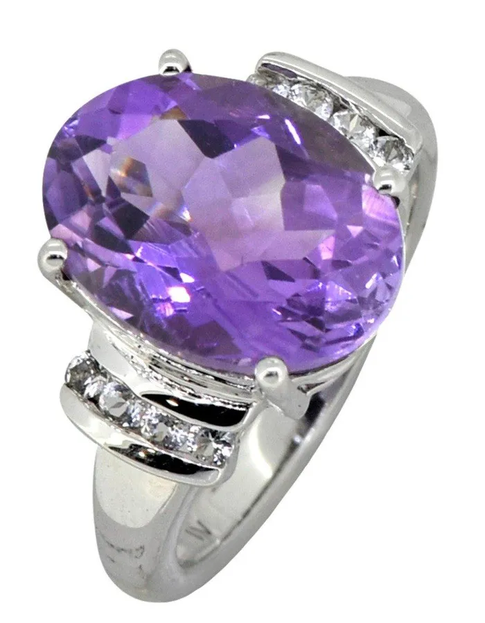 YoTreasure Purple Amethyst White Topaz Solid 925 Sterling Silver Ring Jewelry Rings YoTreasure Purple Amethyst White Topaz Solid 925 Sterling Silver Ring Jewelry Rings