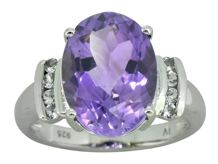 YoTreasure Purple Amethyst White Topaz Solid 925 Sterling Silver Ring Jewelry Rings