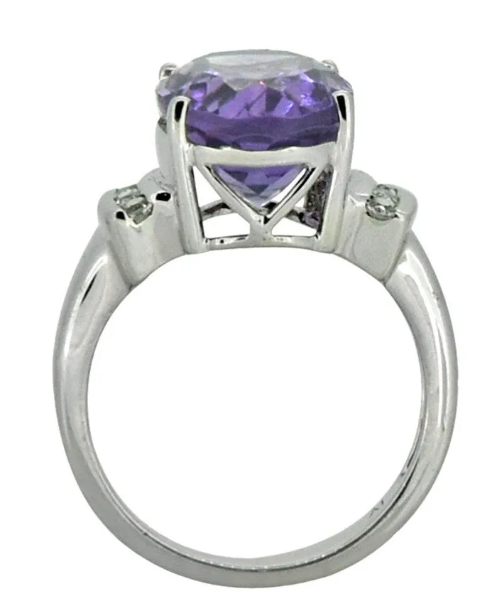 YoTreasure Purple Amethyst White Topaz Solid 925 Sterling Silver Ring Jewelry Rings