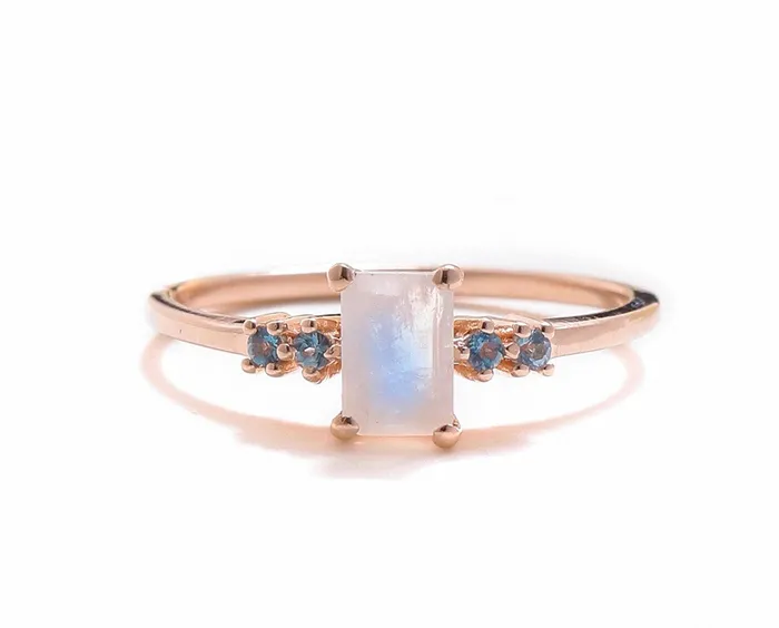 YoTreasure Rings 062 Ct Moonstone London Blue Topaz Solid 10k Rose Gold Ring