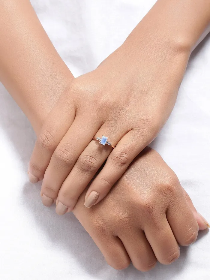 YoTreasure Rings 062 Ct Moonstone London Blue Topaz Solid 10k Rose Gold Ring