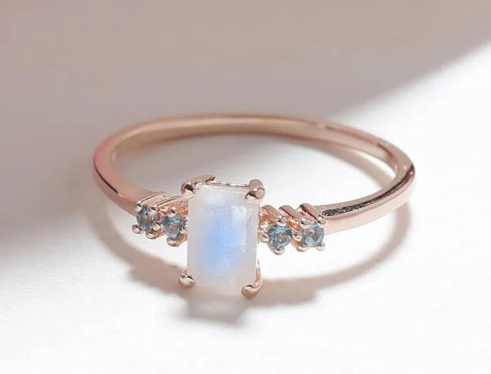 YoTreasure Rings 062 Ct Moonstone London Blue Topaz Solid 10k Rose Gold Ring