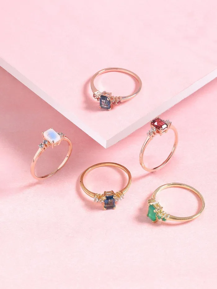 YoTreasure Rings 062 Ct Moonstone London Blue Topaz Solid 10k Rose Gold Ring