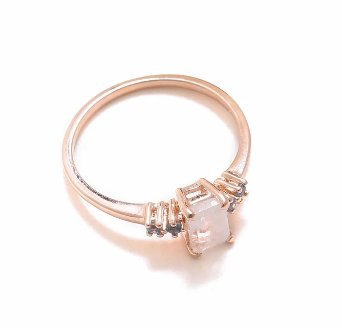 YoTreasure Rings 062 Ct Moonstone London Blue Topaz Solid 10k Rose Gold Ring