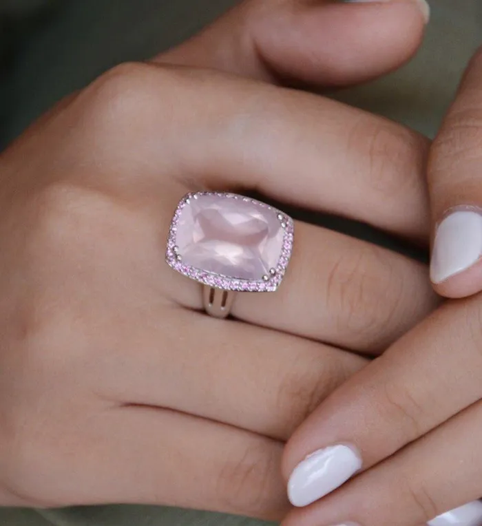 YoTreasure Rings 1330 Ct Rose Quartz Pink Tourmaline Solid 925 Sterling Silver Ring Jewelry