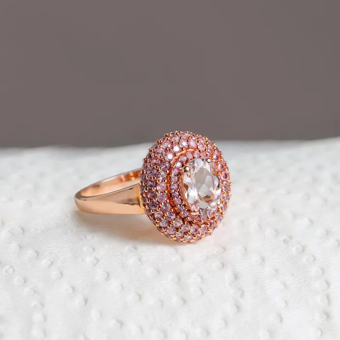 YoTreasure Rings 207 Ct Pink Morganite Sapphire Solid 14K Rose Gold Chunky Ring YoTreasure Rings 207 Ct Pink Morganite Sapphire Solid 14K Rose Gold Chunky Ring