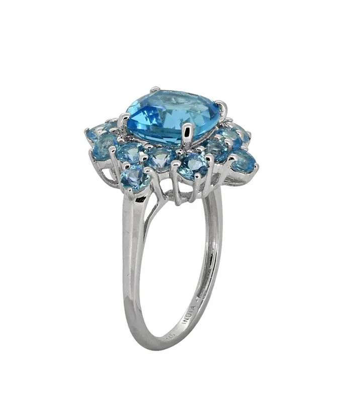 YoTreasure Rings 540 Cts Swiss Blue Topaz Solid 925 Sterling Silver Cluster Ring Jewelry