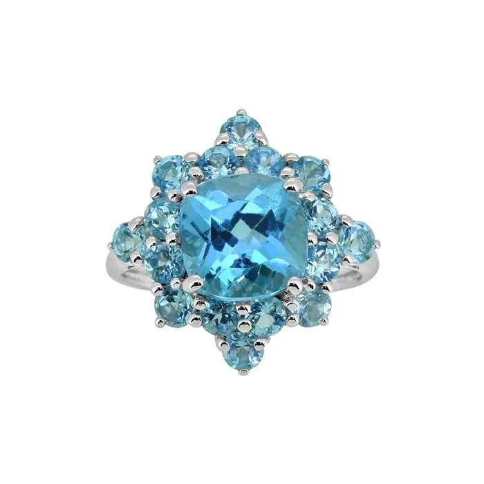YoTreasure Rings 540 Cts Swiss Blue Topaz Solid 925 Sterling Silver Cluster Ring Jewelry