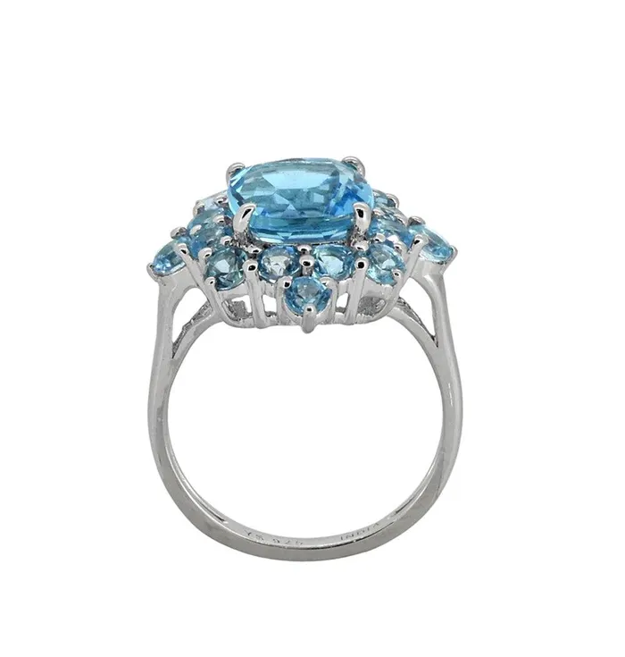 YoTreasure Rings 540 Cts Swiss Blue Topaz Solid 925 Sterling Silver Cluster Ring Jewelry