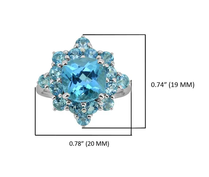 YoTreasure Rings 540 Cts Swiss Blue Topaz Solid 925 Sterling Silver Cluster Ring Jewelry